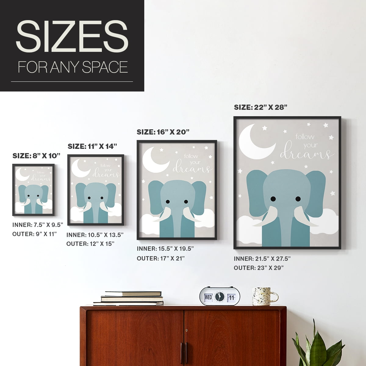 Dreams Elephant in Paper Solid Wood 22 x 28 Framed Print