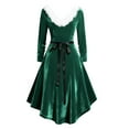 thumbnail image 4 of Pxkloy Vintage Velvet Dress for Women Western Fuzzy High Low Dress V Neck Long Sleeve Casual Dresses 2025 Fall Winter Outfits Green,L, 4 of 6