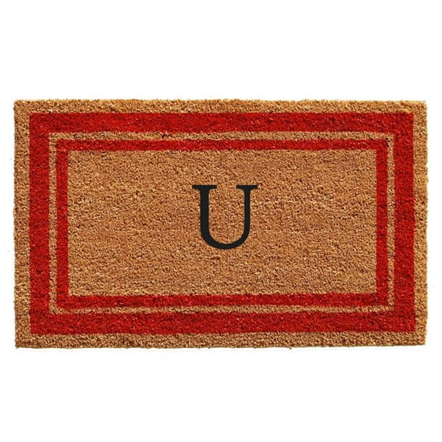 Calloway Mills 153032436U 24 x 36 in. Red Border Monogram Rectangular Doormat, Natural - Letter U