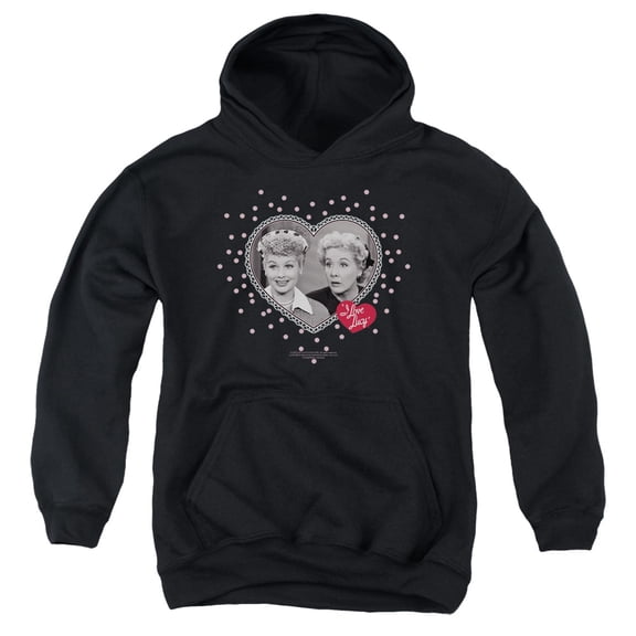 I Love Lucy Hearts And Dots Youth Pullover Hoodie Sweatshirt Black