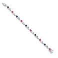 thumbnail image 2 of Gem Stone King 925 Sterling Silver Heart Shape Pink Created Sapphire Blue Created Sapphire and White Lab Grown Diamond Greek Vine Flower Tennis Bracelet for Women (5.54 Cttw, 7.5 inch), 2 of 4