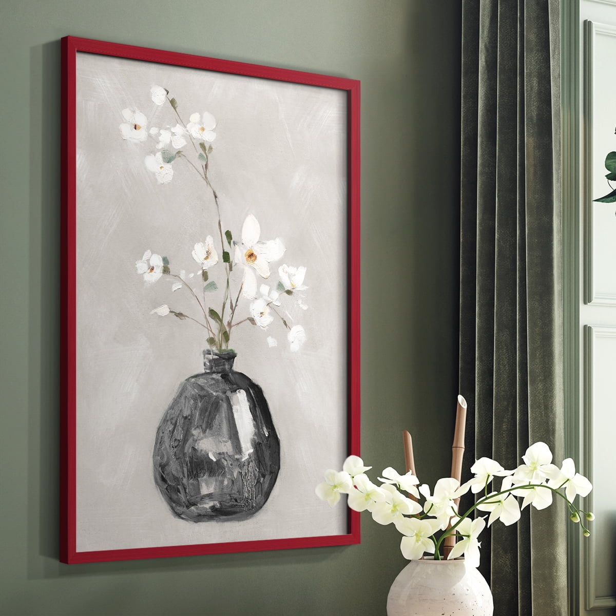Cottage Spring II Framed Print in Red Solid Wood Framed Print No Nail Hanging