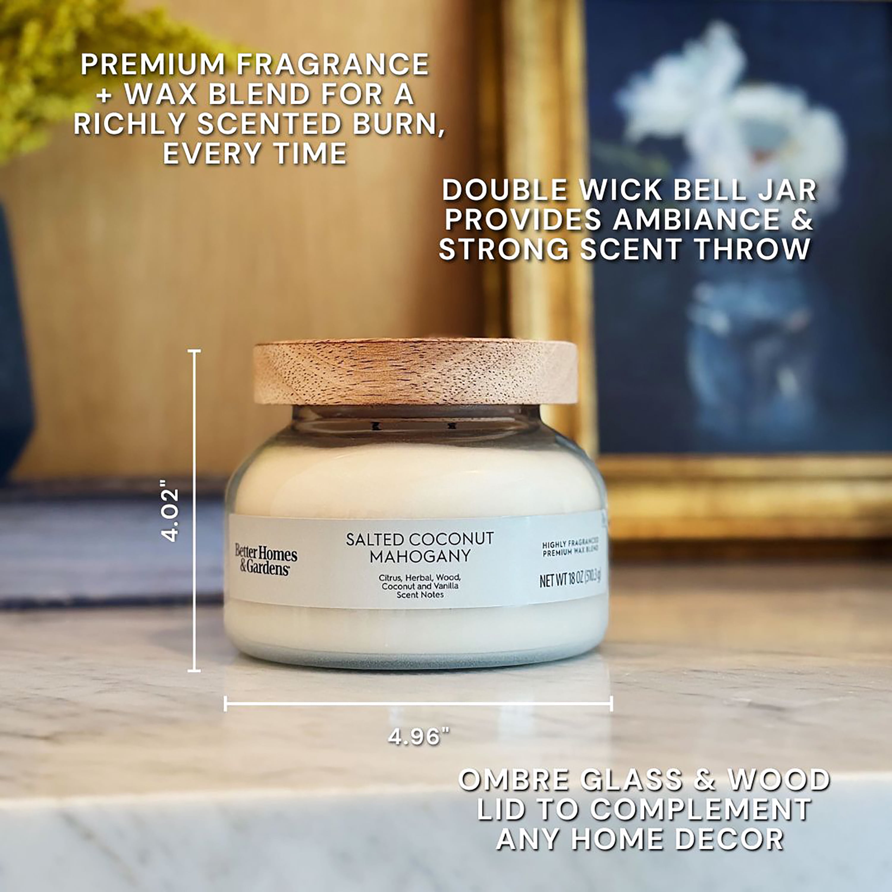 Better Homes and Gardens Salted Coconut and Mahogany Scented 2-Wick Ombre Jar Candle 18oz.