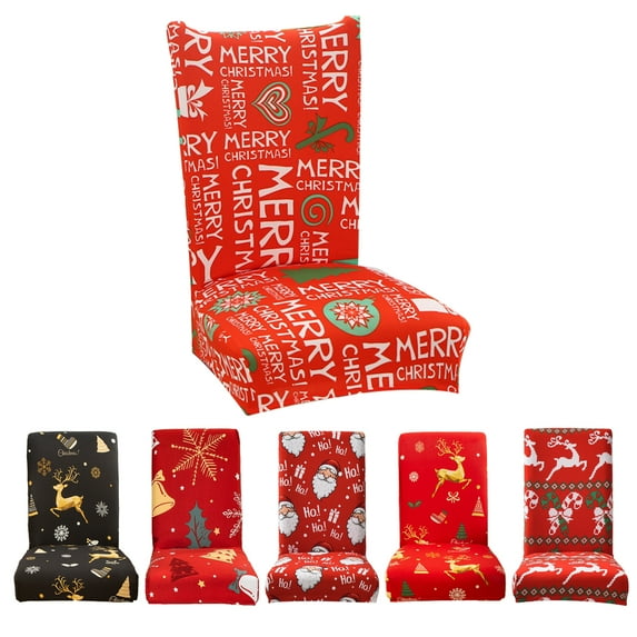 SPRING PARK Christmas Chair Covers for Dining Room Stretch Removable Christmas Table Decoration Seat Cover Slipcovers for Xmas Restaurant Holiday Festival Party Decor