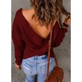 thumbnail image 4 of Asyoly Women Sexy Cross Wrap Sweaters V Neck Long Sleeve Solid Color Asymmetric Hem Backless Knitted Pullover Elegant Jumper Tops, 4 of 6