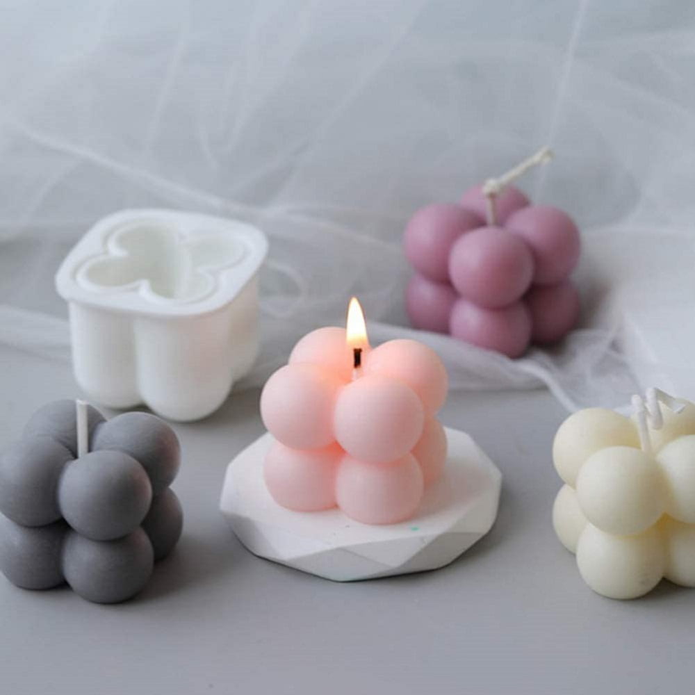 POPMISOLER 3-Pack Candles Molds with Mallet,3D Handmade Candles Molds for Candle Making,Candle Overlapping Balls Silicone Cube Mold for DIY Candle Crafts Making,Handicrafts Candle Decorations 