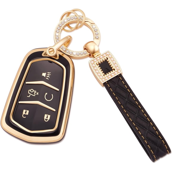 Key Fob Cover Compatible with Fit for Cadillac Escalade CTS SRX XT5 ATS CT6 XTS, 5 Buttons Soft TPU, Full Covers Protector, Keychains, Remote Start Key Fob Case, Keychain Case Holder Protector,1