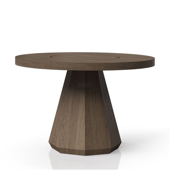 JERFIT 48 Inch Round Dining Table for 4, Light Brown Pedestal Table, Solid Wood Kitchen Table with MDF Top, Modern Farmhouse Breakfast Nook Table