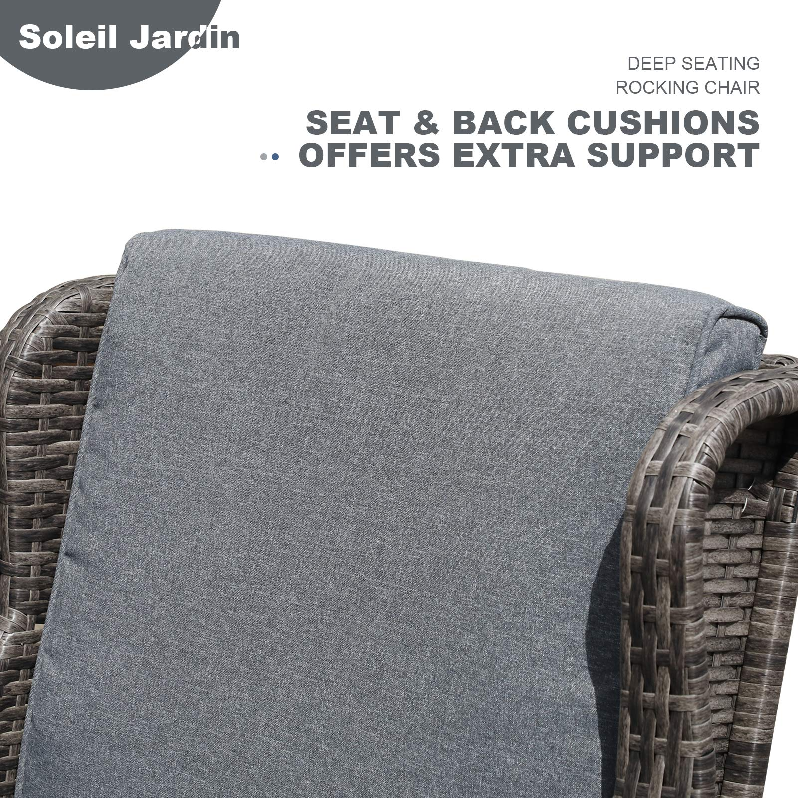 Soleil Jardin Wicker High Back & Slat Back Rocking Chair, Gray - image 5 of 7