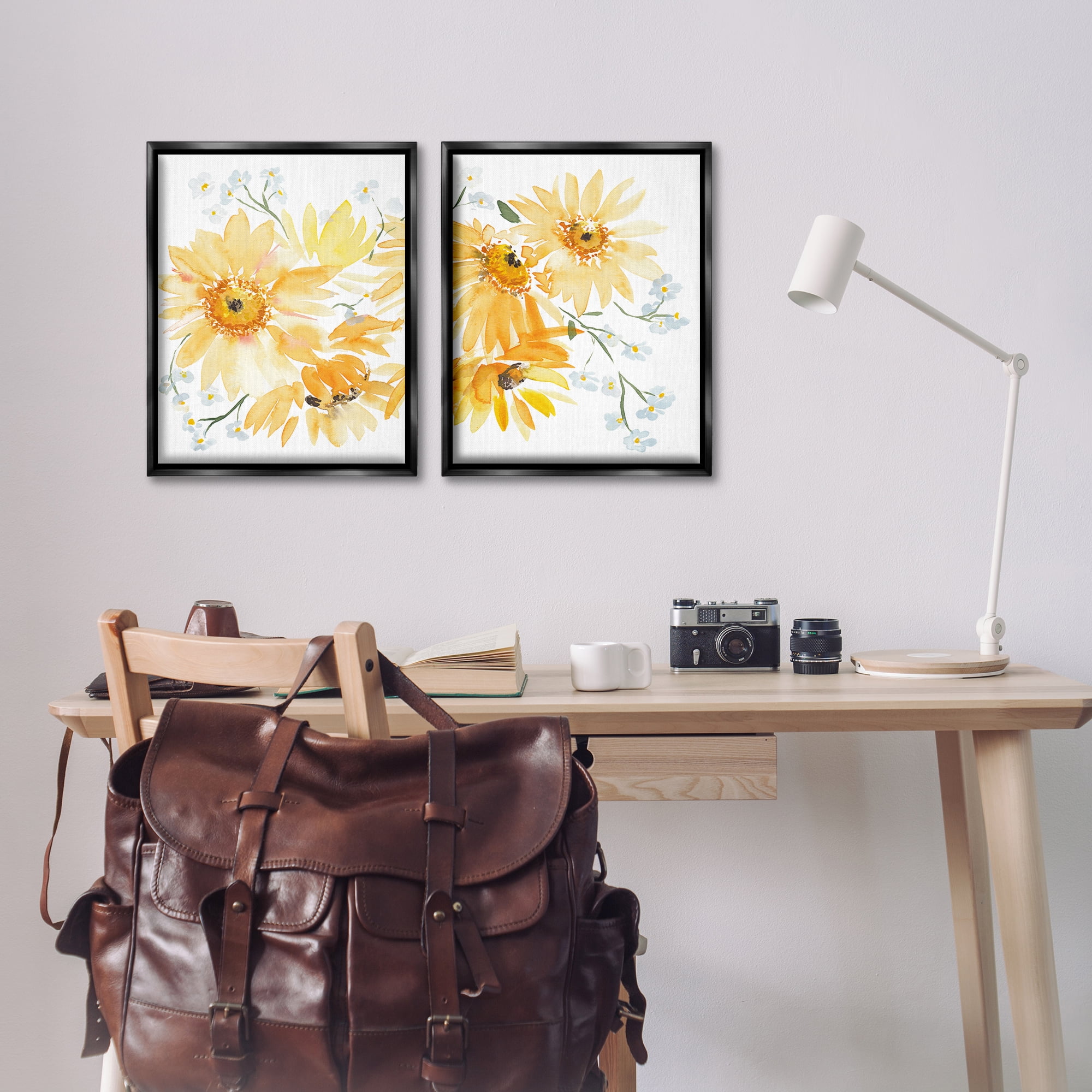 Stupell Industries Watercolor Black Eyed Susans Plants & Flowers Painting Black Floater Framed Canvas Art Print Wall Art, 17 x 21, Set of 2