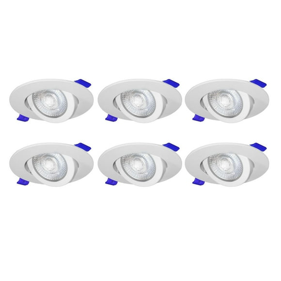 Nadair, 4’’ LED Recessed Gimbal (Swivel) Ultra Slim Lights, NO Part of Ceiling Visible Through The Eyeball Gap, 6-Pack, IC and Non-IC, Dimmable, 8W=50W, 600 Lumens, 3000K (Warm White), Quick Connect
