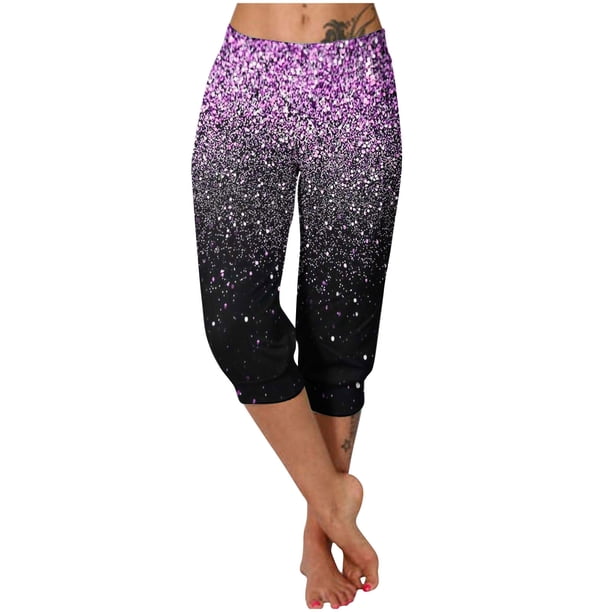 Pantalones Casuales de las Mujeres Imprimidos Leggings Pantalones Recortados, Pantalones Elásticos Cómodos para el Día Y el Deporte