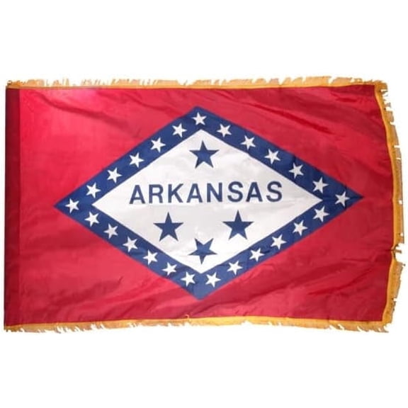 Arkansas 2ft x 3ft Indoor Nylon Flag with Pole Hem and Fringe