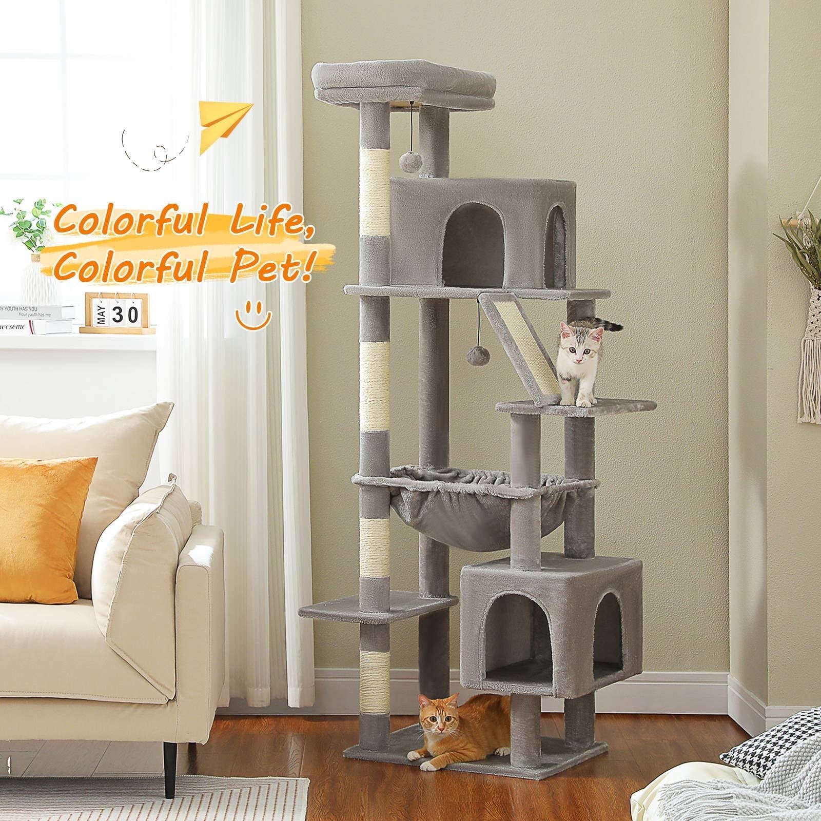 PEQULTI 71'' Multi-Level Cat Tree Tower Large Cat Tree with Dual Spacious Condos Indoor Gray
