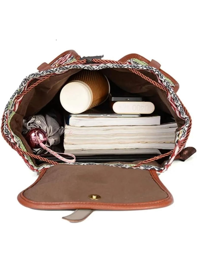 Vintage Canvas Backpack for Women Laptop School Daypack Boho Retro Hippie Canvas Women Backpack Purse- Boho Style Ethnic  main image 2
