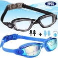 thumbnail image 1 of Lot de 2 Lunettes de Natation Antibuée pour Adultes Hommes Femmes Jeunes Enfants (Bleu Coloré et Noir), 1 of 9