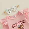 thumbnail image 6 of Cjfdfy Newborn Baby Girl Western Outfits Horse Cowgirl Graphic Long Sleeve Ruffle Romper Country Bow Pants Headband Cute Country Cowgirl Halloween Fall Winter Clothes 0-18M, 6 of 9