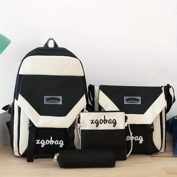 4PCS Kawaii Cute Backpack Set, Preppy Back To School Daypack, Mochila De Viaje Informal, Tote Bag, Crossbody Bag & Pencil Bag