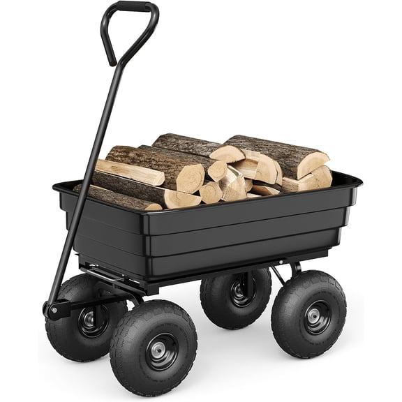 600 lb Garden Dump Cart 4 cu ft Poly Utility Wagon with 180°Adjustable Swivel Handle,10" No-Flat All-Terrain Tires, Quick Release Dump System,Heavy Duty Rust-Resistant Yard & Landscaping Wheelbarrow