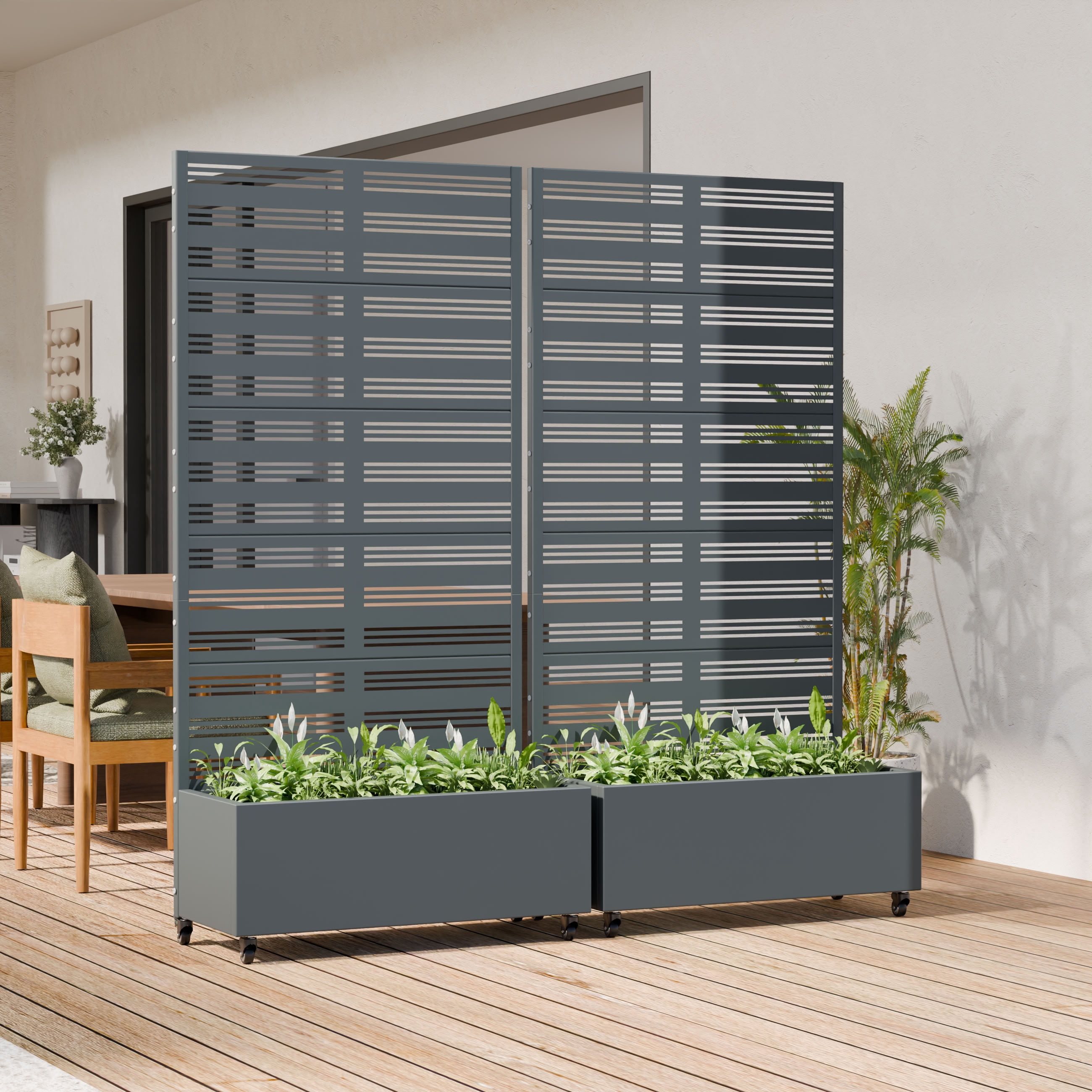 MAYEERTY 5 Panels Outdoor Metal Planter Box, Durable Weather-Resistant Planter, Decorative Metal Flower Box for Patio, Balcony, Garden