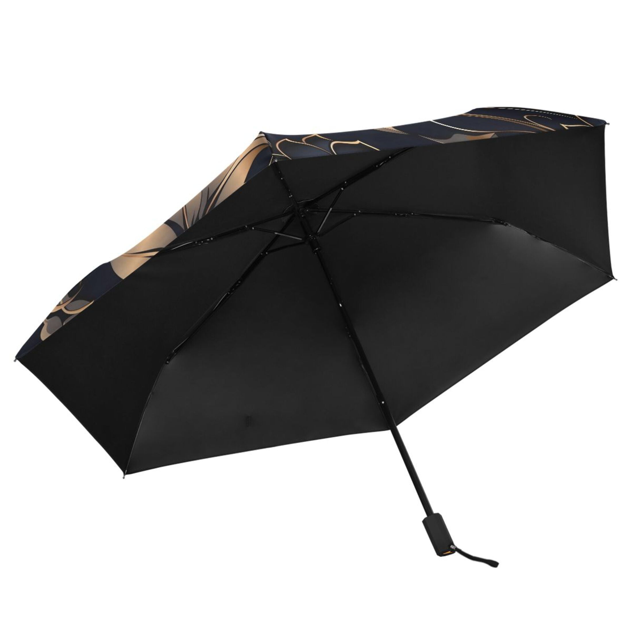 Gold Leaves and Elegant Flower Compact Sun Umbrella Windproof Travel Umbrellas for Rain Strong Portable UV Protection