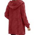 thumbnail image 4 of yuCgh Women's Warm Casual Fashion Thick Checkered Plush Mid-Length Hooded Cardigan Coat with Elegant Button and Zipper for Comfortable Style,Red XL, 4 of 6