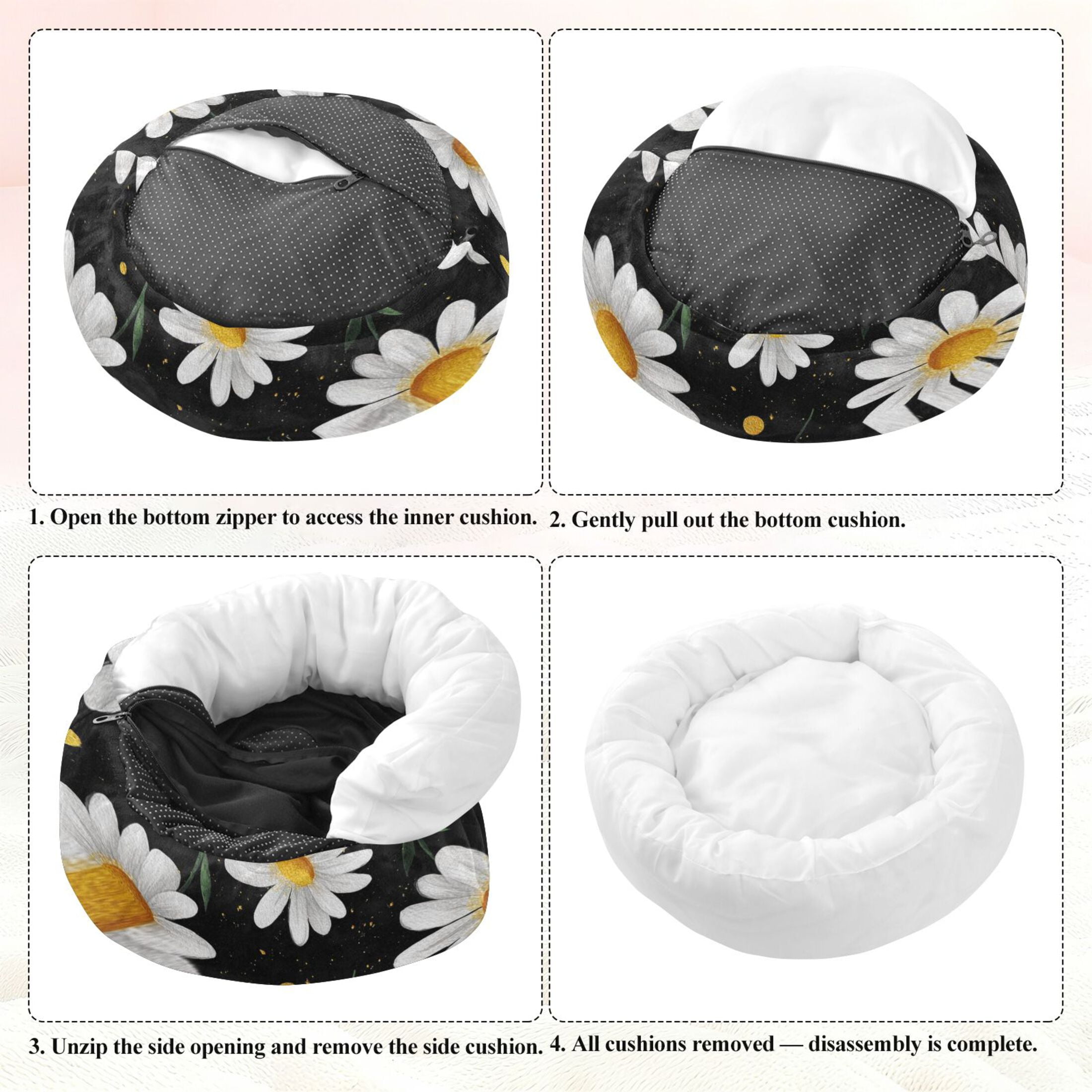 Iauyy Pet Couch Donut Cat Bed for Indoor Cats/Small Dogs Washable & Machine with Non-slip Bottom Calming Cat Furniture, The Artistic Daisy (M)