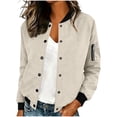 thumbnail image 2 of Otntypg Womens Faux Suede Leather Bomber Jacket Trendy Fall Snap Button Down Long Sleeve Casual Varsity Baseball with Arm Zipper Pockets, 2 of 7