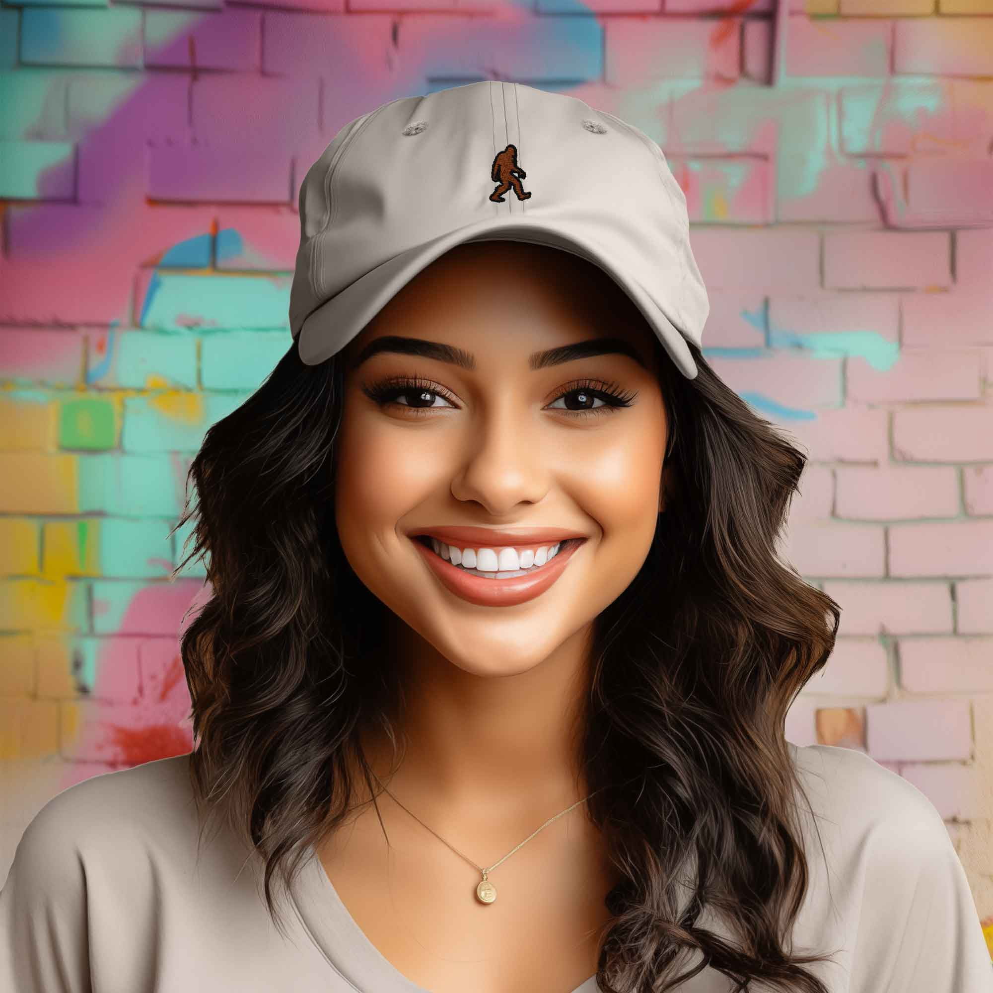 Dalix Sasquatch Embroidered Cap Cotton Baseball Summer Cool Dad Hat Mens in Beige