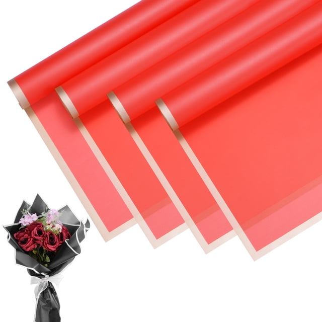 20 piezas de papel de envoltura de flores, ramo de 23 pulgadas, borde dorado rojo