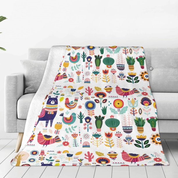 Balery Alpaca Flower Manta de Felpa Suave y Acogedora – Cobija de Franela Aterciopelada para Cama, Lavable y Cálida para Sofá, Mascotas, Transpirable-80"x60"