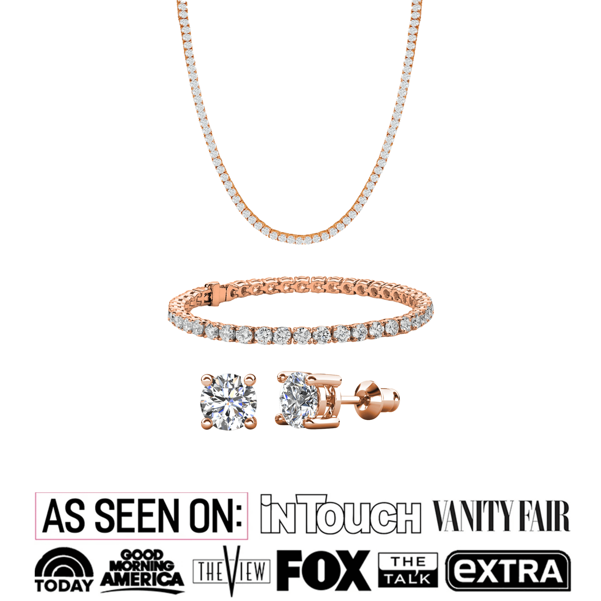 Cate & Chloe Pack of 3 - Kaylee 18k Rose Gold Plated Jewelry Set with Simulated Diamond Crystals