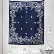 Paisley Tapestry, Pattern with Middle Eastern Influences Image, Fabric Wall Hanging Decor for Bedroom Living Room Dorm, 5 Sizes, Dark Blue White, by Ambesonne