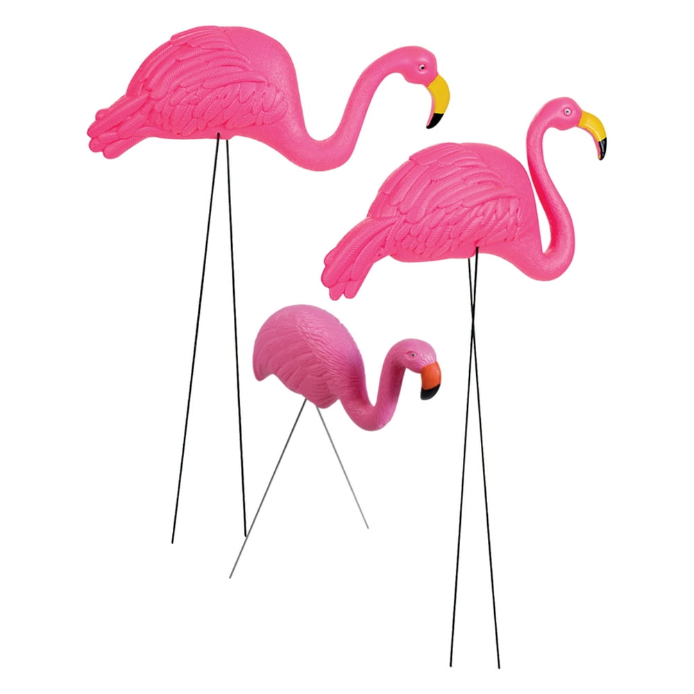Pink Flamingo Family Set Of 3 Plastic Yard Ornament Classic Summer