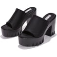 thumbnail image 2 of Cape Robbin Echoya Black Slip On Block Heel Open Round Toe Fashion Heeled Sandal (Black, 10), 2 of 4