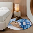 thumbnail image 2 of Round Rug 4Ft Washable Non-Slip, Funny Cat Circle Area Rugs for Living Room Bedroom, Cute Art Modern Lovely Animals on Showering Blue Indoor Floor Mats Carpet Runner for Home Decor Aesthetic, 2 of 8