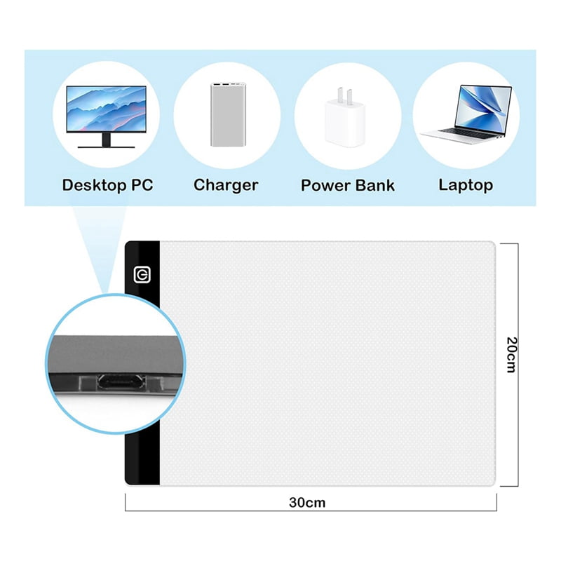 4X A4 LED Light Board, 3 Level Dimmable Brightness USB Power Crafts Light Table for Tracing, Light Drawing Sketch Pad