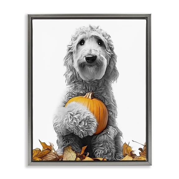 Stupell Industries Cottage Dog & Autumn Leaves Gray Floating Frame Canvas Art, 25 x 31, by Annalisa Latella