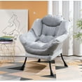 thumbnail image 3 of Gray Accent Chair for Living Area - Modern Fabric, Rust Steel Frame, Comfy Seat & Side Pocket Room Polyester Metal Construction,, 3 of 11