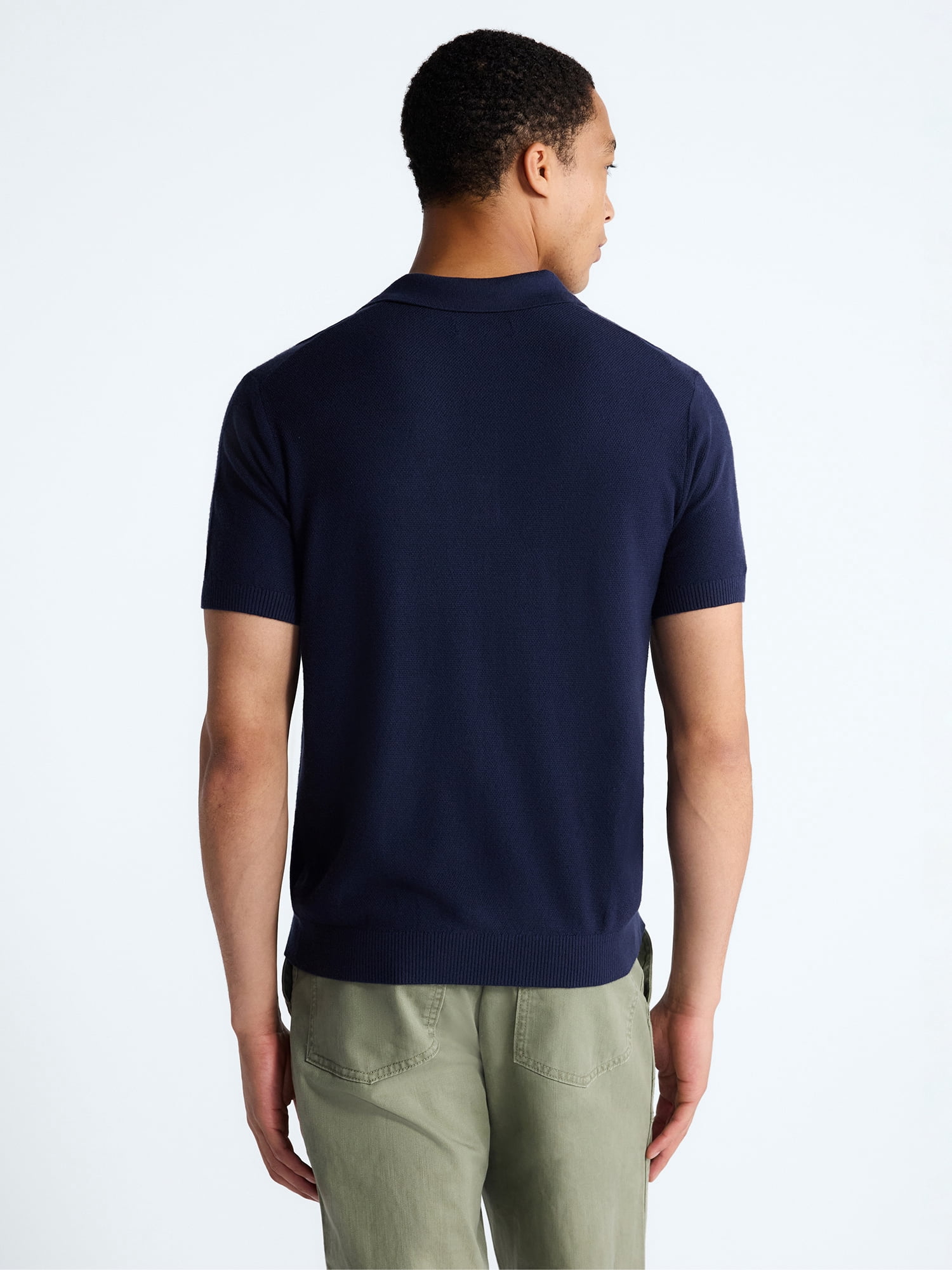 Free Assembly Men's Textured Polo Sweater with Short Sleeves, Sizes S-3XL