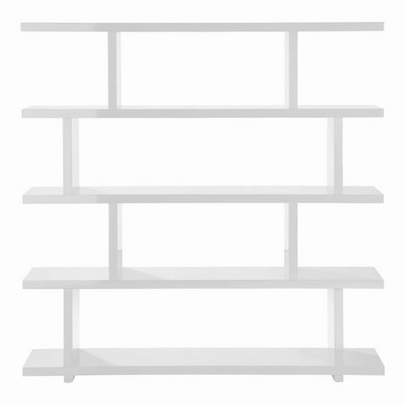 HomeRoots 517714 63 in. White Wood Five Tier Open Asymmetrical Bookcase