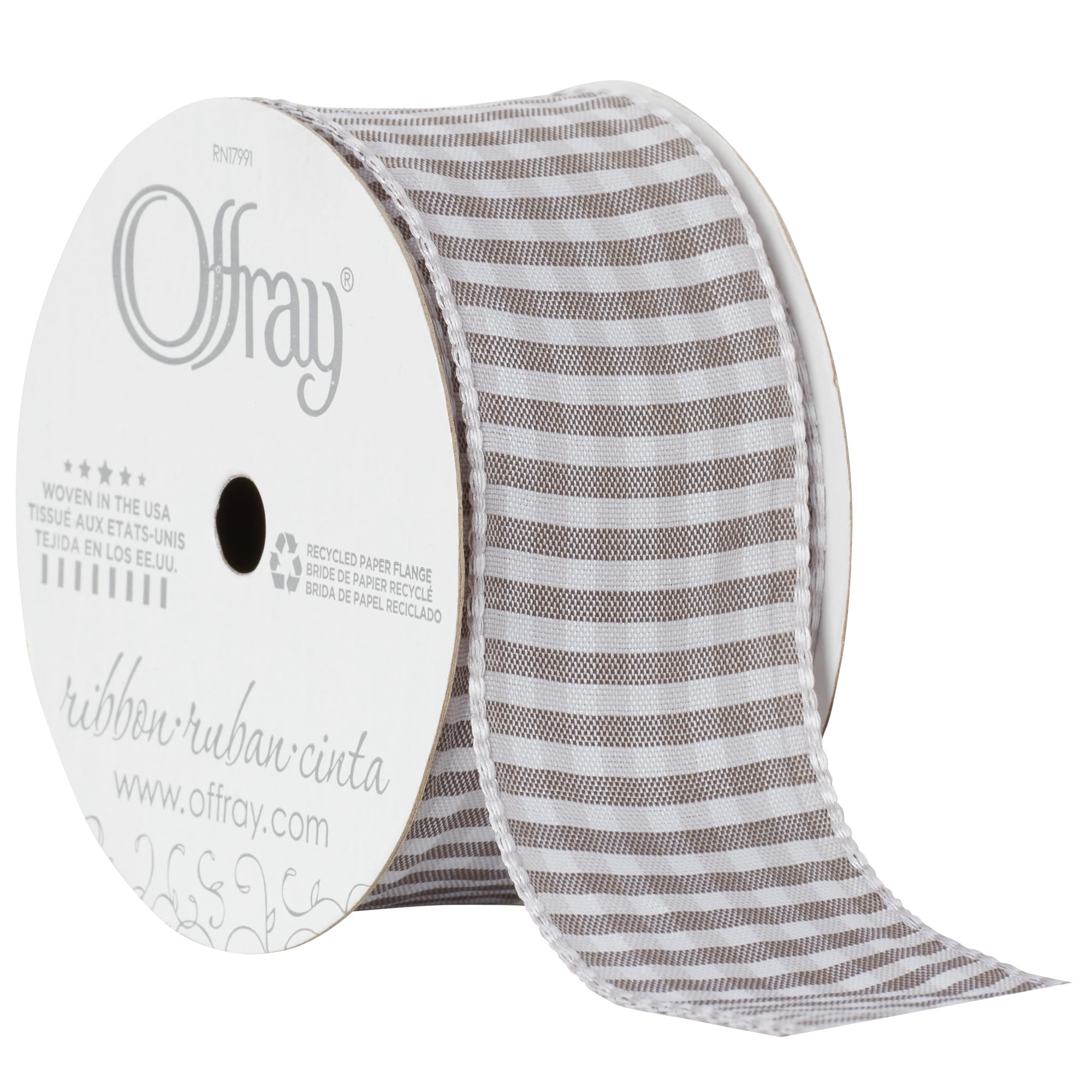 Offray Ribbon Opal Grey 1 1/2 inch Gingham Check Woven Ribbon, 9 feet