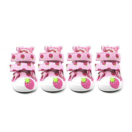 Pet Shoes Dog Shoes Cute Strawberry Dog Boots Non-Slip Canvas Small Dogs Shoe Dog Paw Protector Spring And Summer - Pink