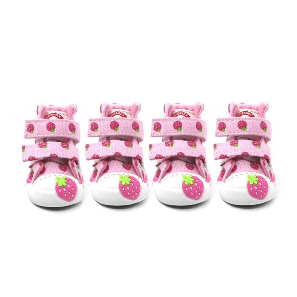 Zapatos para mascotas Zapatos para perros Botas lindas para perros con fresas Lona antideslizante Zapatos para perros pequeños Protector de patas para perros Primavera y verano