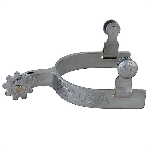 Hilason Western Chrome Plated Youth Hand Engraved Spur Floral Design