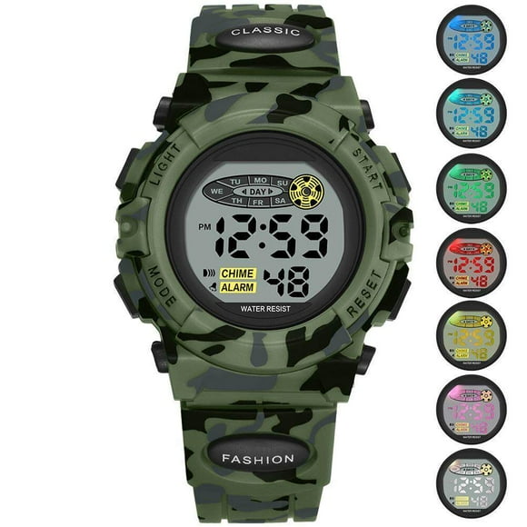 Reloj deportivo digital para niños Reloj electrónico informal resistente al agua Reloj LED de 7 colores con alarma Relojes de pulsera para niños y niñas