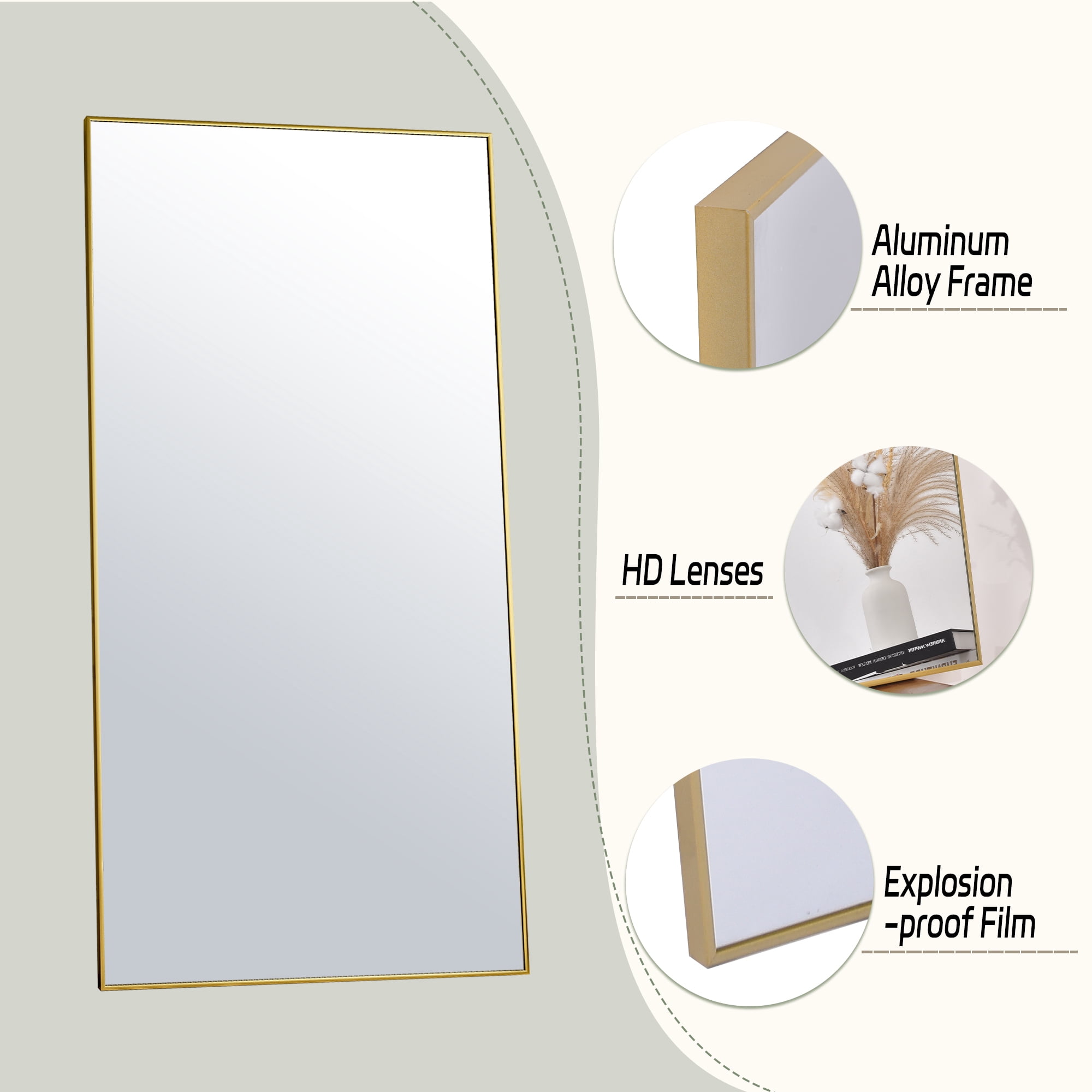 Anyrose 71"x 30" Full Length Mirror Rectangular Floor Standing Mirror Wall Mounted, Gold