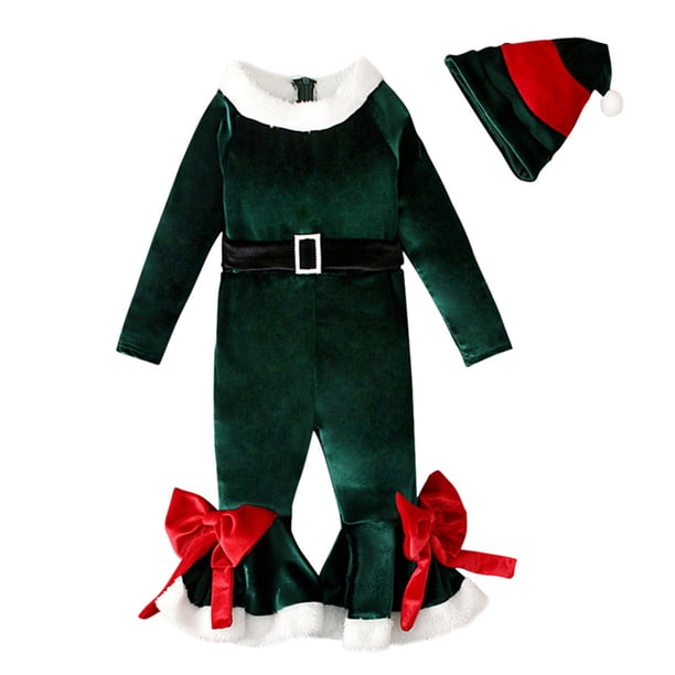 Ropa Para Niñas Pequeñas, Atuendo Para Niños Pequeños, Moda Navideña Para Niños, Mono Con Lazo De Manga Larga Y Trompeta, Pantalones Acampanados, Traje Verde Odeerbi LM103-9362