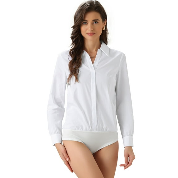 DARING DIVA Collared V Neck Polo Long Sleeves Shirt L White