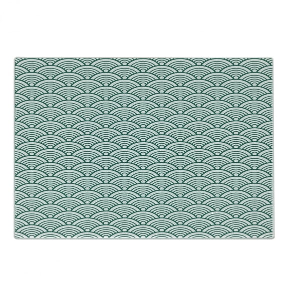 Teal Cutting Board, Traditional Japanese Chinese Seigaiha Pattern Abstract Scales Inspirations, Decorative Tempered Glass Cutting and Serving Board, Small Size, Jade Green White, by Ambesonne